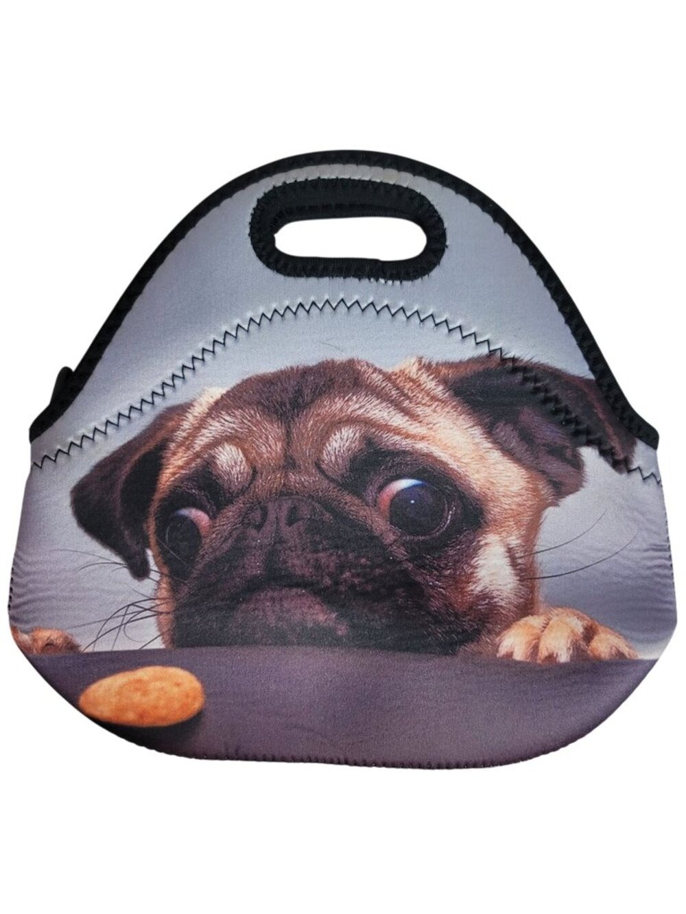 Pretty Pug Insulated Reusable Lunch Bag Handbag Neoprene Dog Zipper Handle